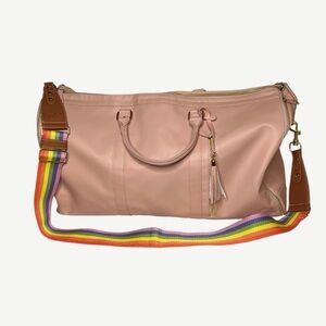 Salmon pink large capacity convertible travel bag with rainbow JuJuBe strap